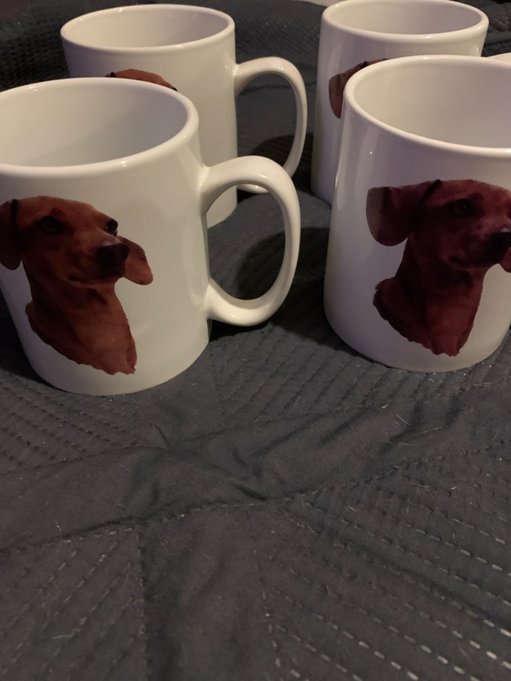 Bowwowmeows Dachshund Custom White Ceramic Mug with Brown Dog Print - Set of 4